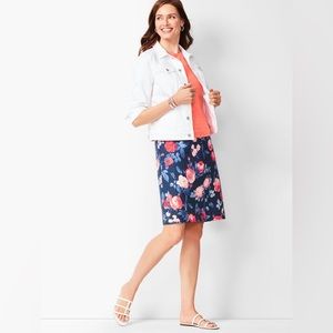Talbots Canvas A-Line Rose Print Blue Skirt